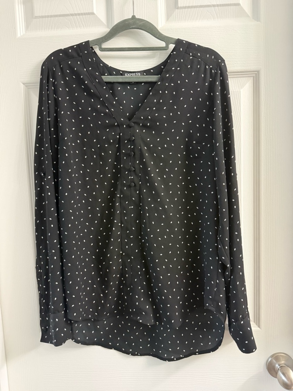 Express Black Dot-Print Henley Blouse